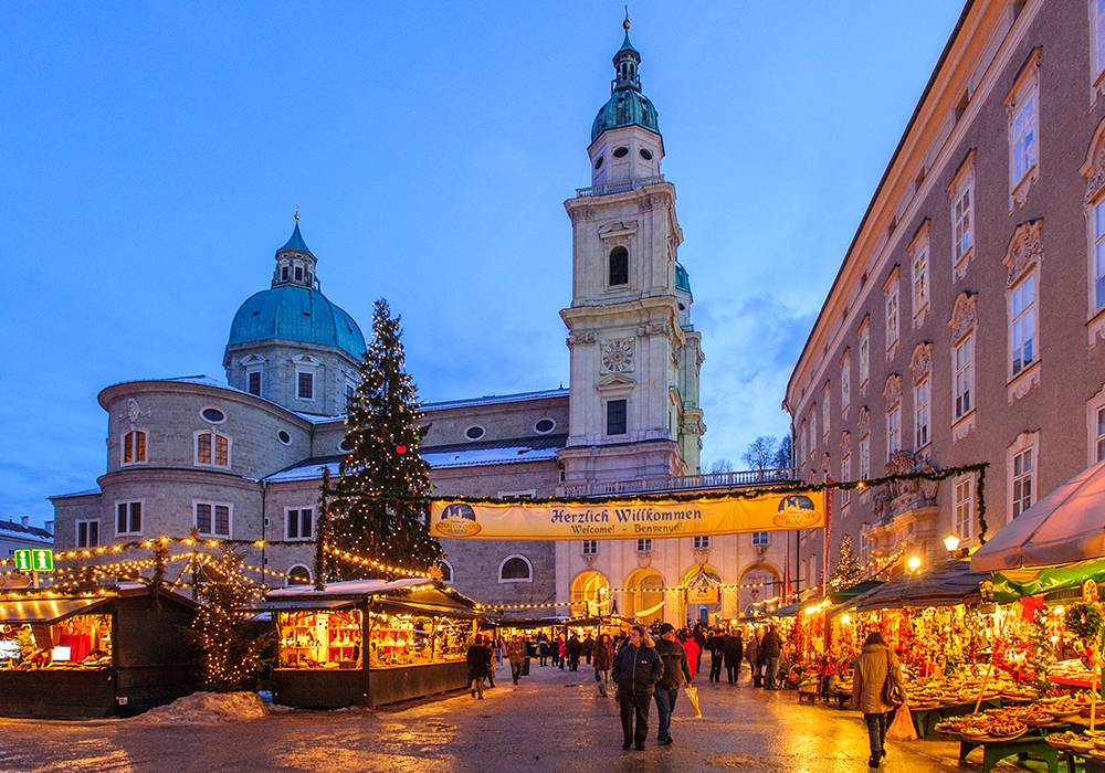 Romantic christmas market in city salzburg austria